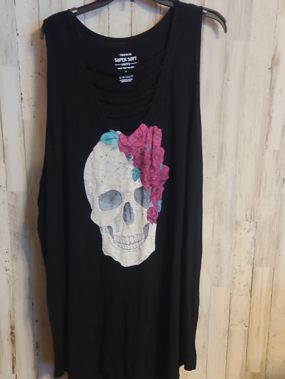 torrid Black Tank with Skull and Pink Floral Accent